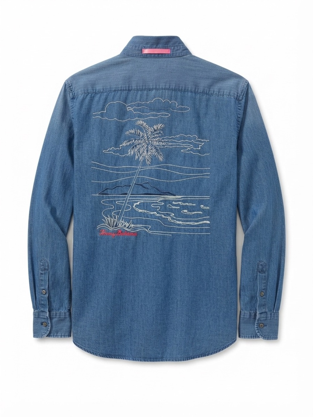Tommy Bahama Embroidered Palm Tree Denim Chambray Button Down Shirt Small